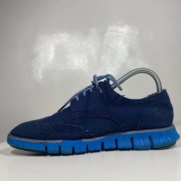 Cole Haan Men Shoes Zero Grand OS Wing Tip Lace Up Almond Toe Blue Sz 7 - Picture 9 of 16
